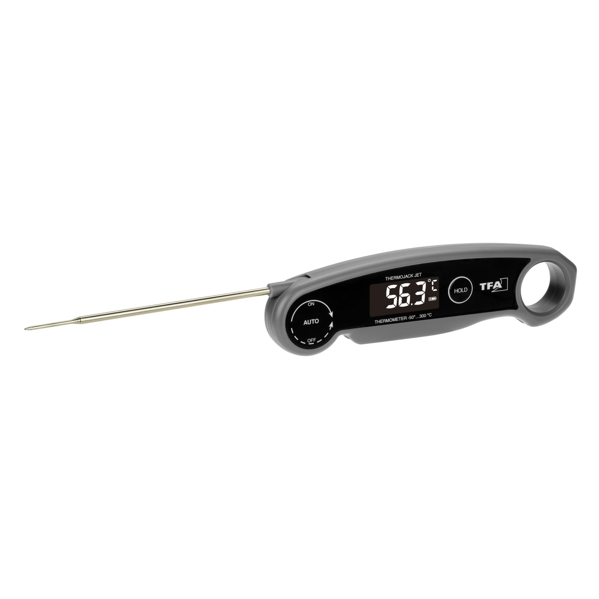TFA Dostmann professionle keukenthermometer ThermoJack, 30.1060.05, klapthermometer vor het temperatuurcontrole van voedsel en dranken, afwaasbar, snelle meting, rood, (L) 160 x (B) 48 x (H) 20 mm